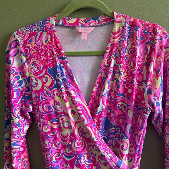 Lilly Pulitzer Wrap Pink and Navy Multi Swirl Romper Sz M - Picture 8 of 10